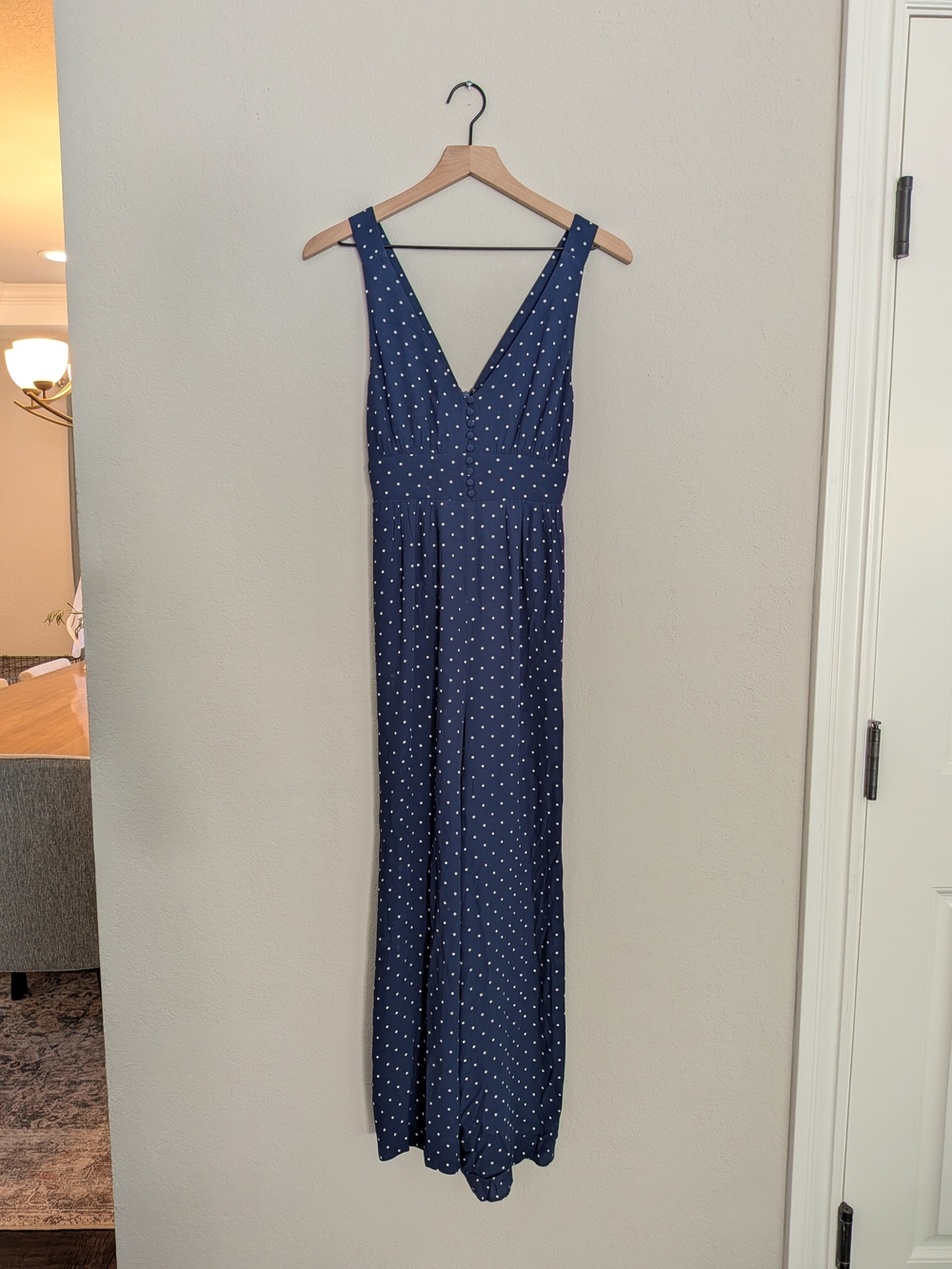 Madewell Navy and White Polka Dot V-Neck Jumpsuit